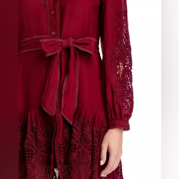 FARM Rio: Burgundy Long Sleeve Lace Detail Mini Dress - Picture 5 of 11